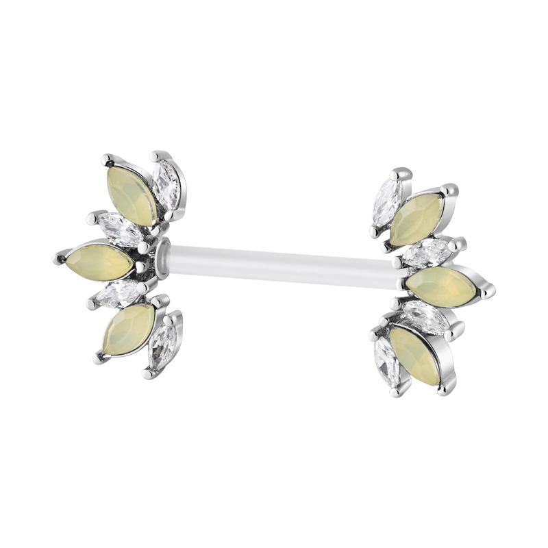 Nipple Barbell (bioflex, transparent) avec pierres en cristal Bioflex/Laiton plaqué Piercings téton