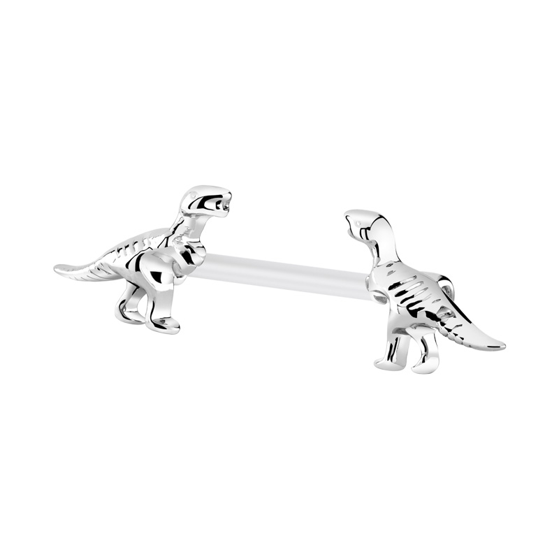 Nipple Barbell (bioflex, transparent) avec accessoire dinosaure Bioflex/Laiton plaqué Piercings téton