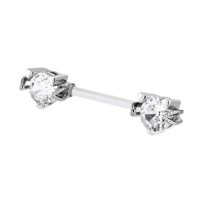 Nipple Barbell (bioflex, transparent) avec pierres en cristal Bioflex/Laiton plaqué Piercings téton