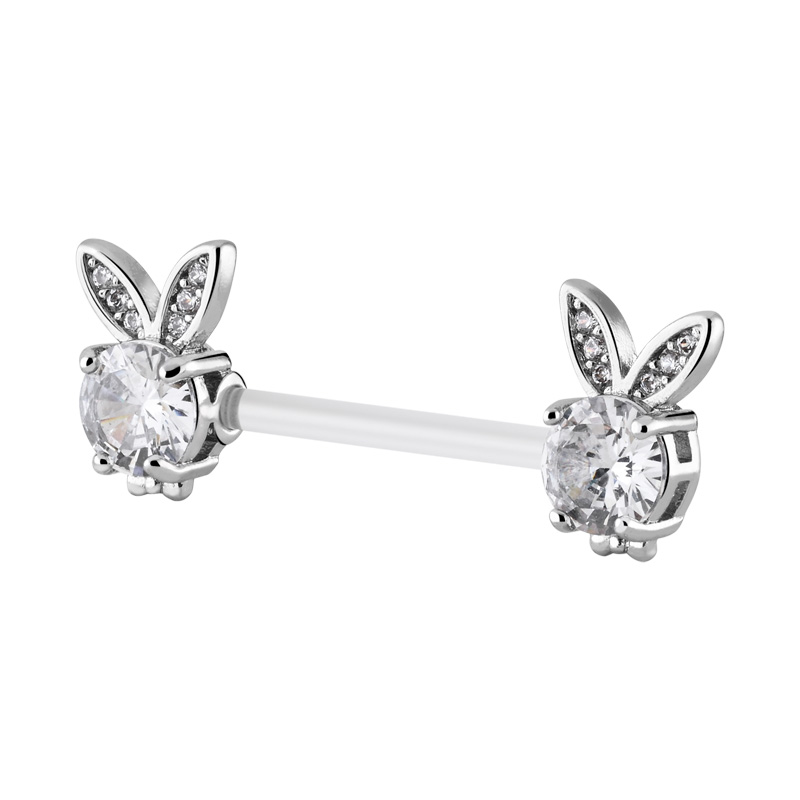 Nipple Barbell (bioflex, transparent) avec motif lapin et lettrage "Allergic to stupid people" Bioflex/Laiton plaqué Piercings téton