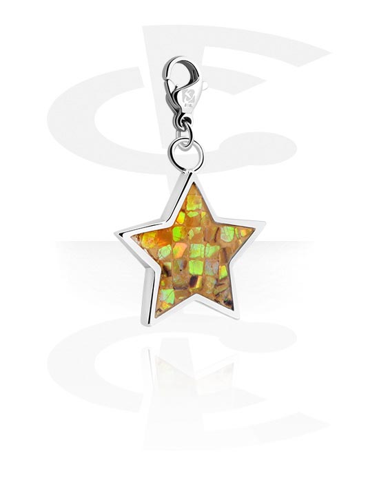 Charms, Charm with star design, Surgical Steel 316L, Plated Brass