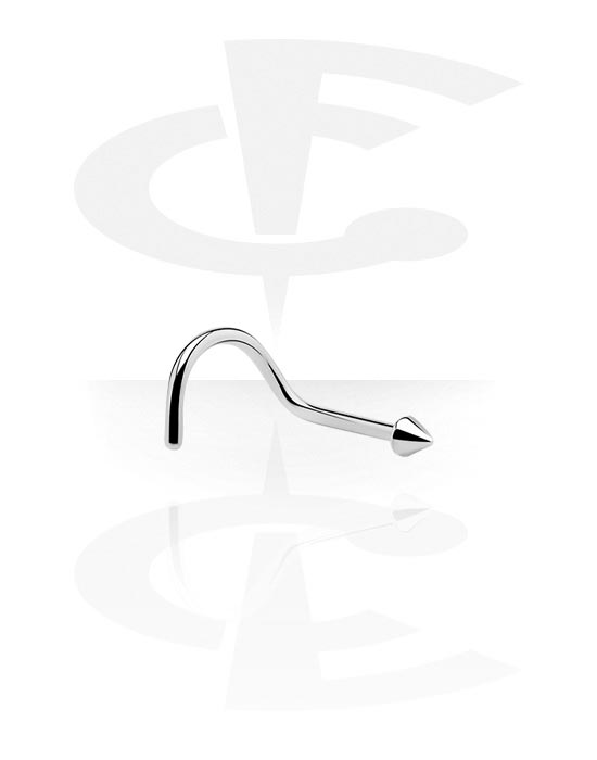 Nosovky a kroužky do nosu, Zahnutá nosovka (chirurgická ocel, stříbrná, lesklý povrch) s kuželem, Chirurgická ocel 316L