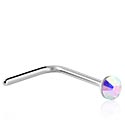 Piercings nez & Septums, Piercing nez en L (acier chirurgical, argent, finition brillante) avec pierre en crystal, Acier chirurgical 316L