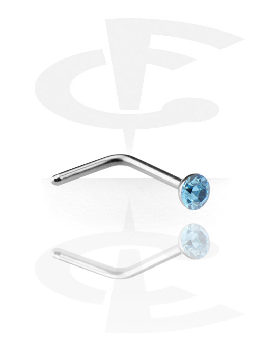 Neuspiercings & Septums, L-vormig neusknopje (chirurgisch staal, zilver, glanzende afwerking) met kristalsteentje, Chirurgisch staal 316L