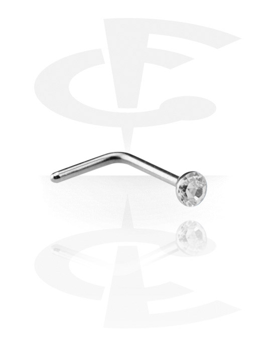 Näspiercingar, L-shaped nose stud (surgical steel, silver, shiny finish) med kristallsten, Kirurgiskt stål 316L