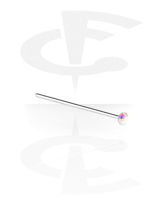Neuspiercings & Septums, Recht neusknopje (chirurgisch staal, zilver, glanzende afwerking) met kristalsteentje, Chirurgisch staal 316L