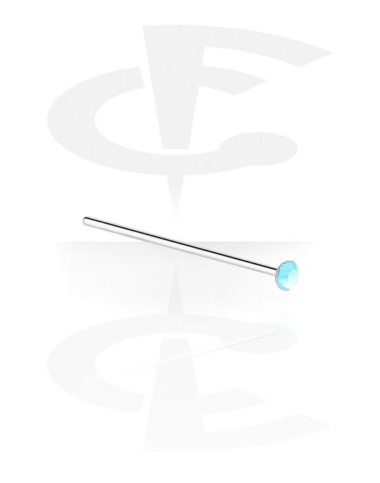 Nasenpiercings & Septums, Gerader Nasenstecker (Chirurgenstahl, silber, glänzend) mit Kristallstein, Chirurgenstahl 316L