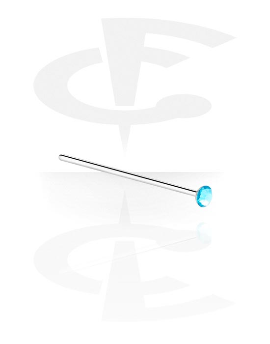 Nasenpiercings & Septums, Gerader Nasenstecker (Chirurgenstahl, silber, glänzend) mit Kristallstein, Chirurgenstahl 316L