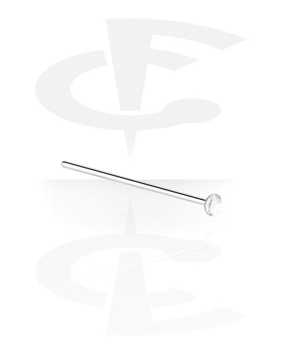 Nesestaver og -ringer, Rett nesedobb (kirurgisk stål, sølv, skinnende finish) med krystallstein, Kirurgisk stål 316L