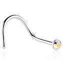 Piercings nez & Septums, Piercing nez incurvé (acier chirurgical, argent, finition brillante) avec pierre en crystal, Acier chirurgical 316L