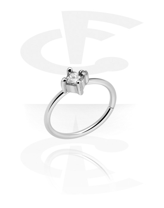 Piercing Rings, Continuous ring (surgical steel, silver, shiny finish) with crystal stone, Surgical Steel 316L