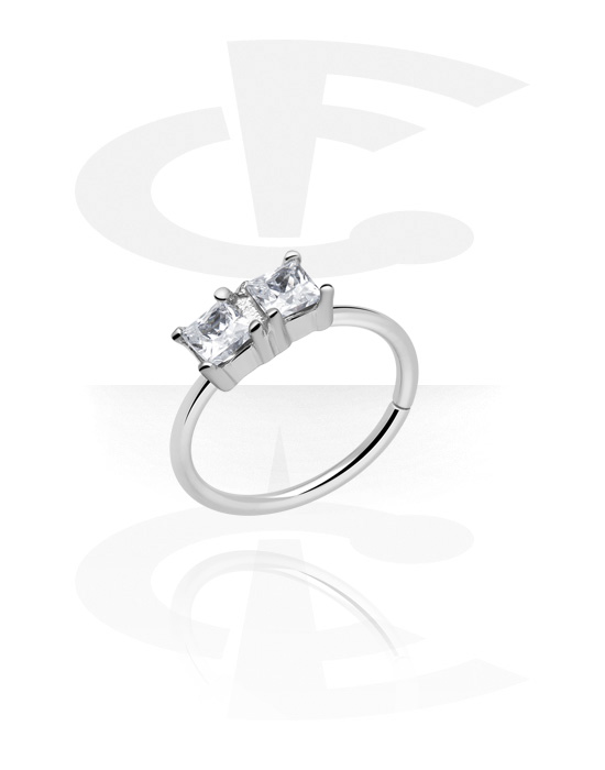 Piercing Rings, Continuous ring (surgical steel, silver, shiny finish) with crystal stones, Surgical Steel 316L