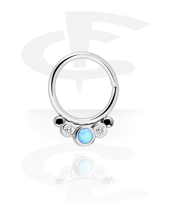 Piercing ad anello, Continuos ring (acciaio chirurgico, argento, finitura lucida) con cristallini e opale sintetico, Acciaio chirurgico 316L