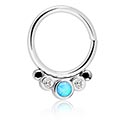 Piercingringer, Kontinuerlig ring (kirurgisk stål, sølv, skinnende finish) med krystallsteiner og syntetisk opal, Kirurgisk stål 316L