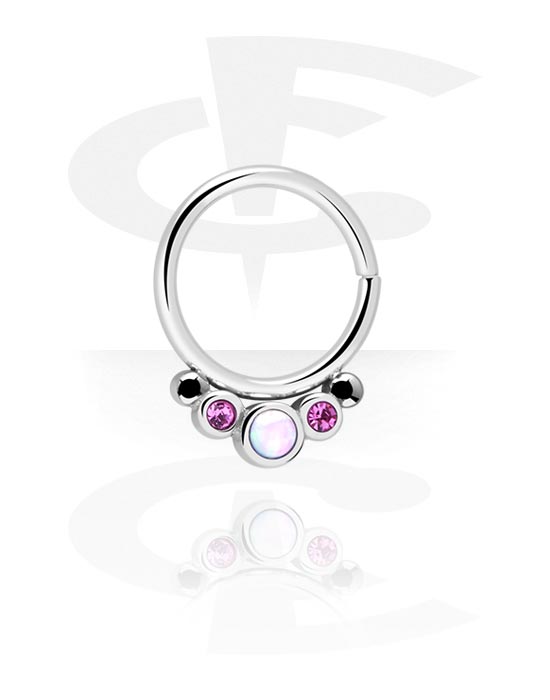Piercingringer, Kontinuerlig ring (kirurgisk stål, sølv, skinnende finish) med krystallsteiner og syntetisk opal, Kirurgisk stål 316L