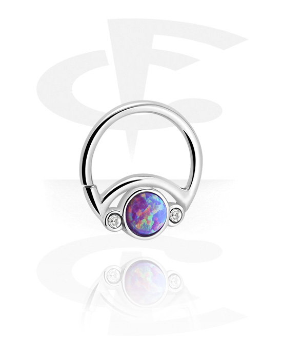 Piercingringer, Kontinuerlig ring (kirurgisk stål, sølv, skinnende finish) med syntetisk opal og krystallsteiner, Kirurgisk stål 316L