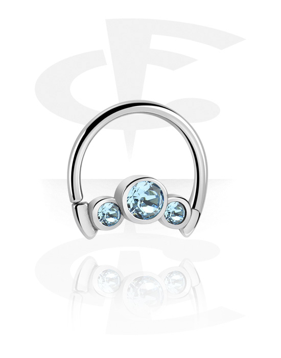 Piercing Rings, Moon shaped continuous ring (surgical steel, silver, shiny finish) with crystal stones, Surgical Steel 316L
