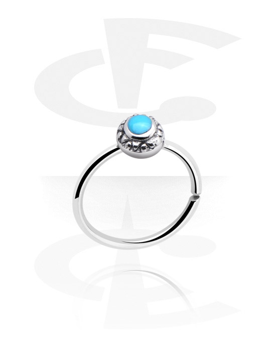 Piercingringer, Kontinuerlig ring (kirurgisk stål, sølv, skinnende finish) med syntetisk opal, Kirurgisk stål 316L