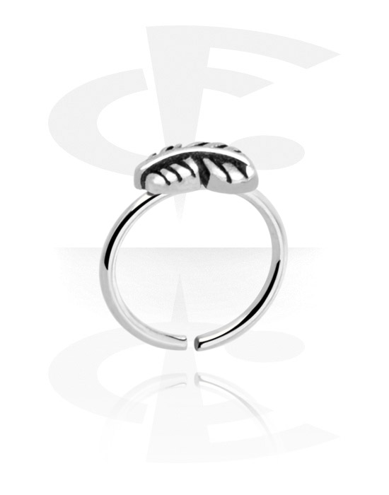 Anéis piercing, Continuous ring (aço cirúrgico, prata, acabamento brilhante) com design folha, Aço cirúrgico 316L