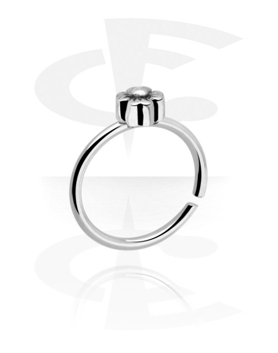 Anéis piercing, Continuous ring (aço cirúrgico, prata, acabamento brilhante) com design de flor, Aço cirúrgico 316L