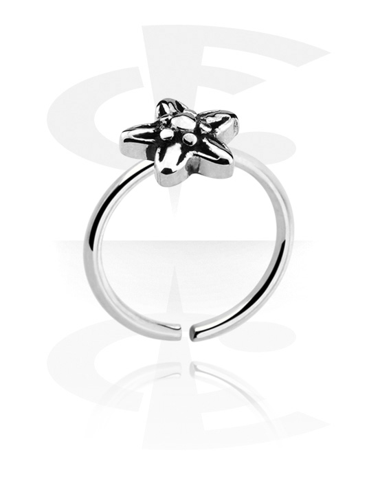Piercing ad anello, Continuos ring (acciaio chirurgico, argento, finitura lucida) con motivo a fiore, Acciaio chirurgico 316L