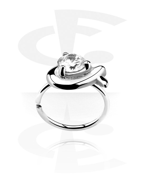 Piercingové kroužky, Spojitý kroužek (chirurgická ocel, stříbrná, lesklý povrch) s krystalovým kamínkem, Chirurgická ocel 316L