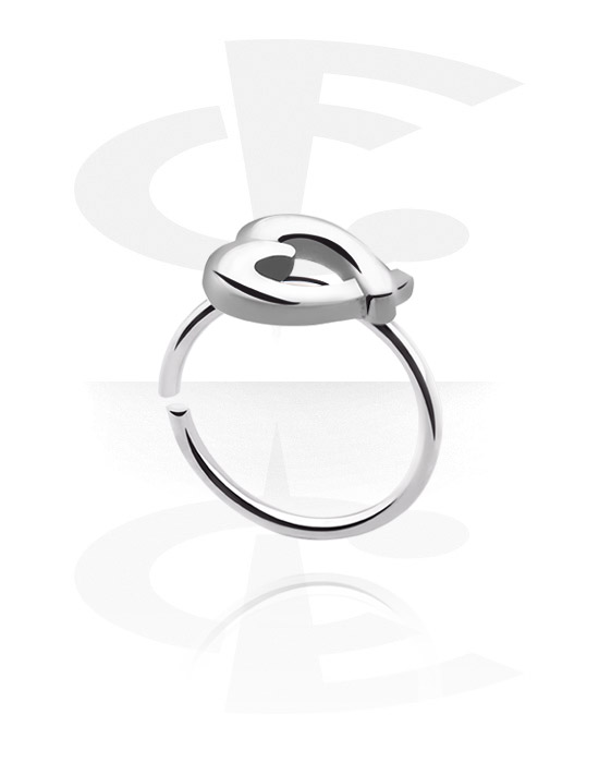 Piercingringer, Kontinuerlig ring (kirurgisk stål, sølv, skinnende finish) med hjertefeste, Kirurgisk stål 316L