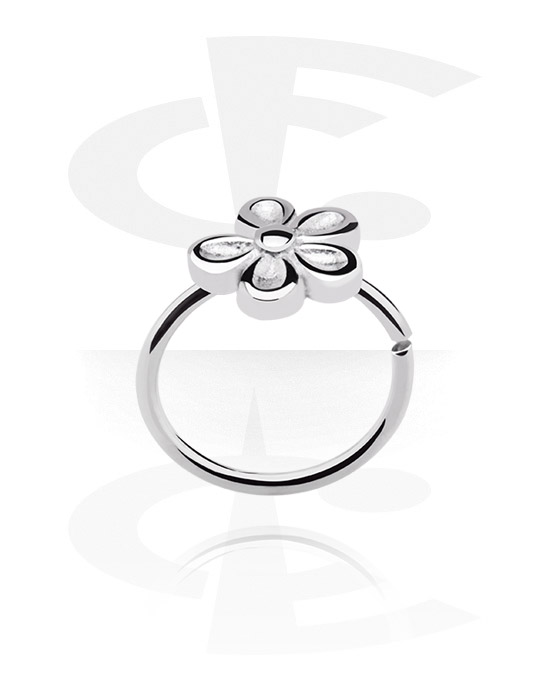 Piercing ad anello, Continuos ring (acciaio chirurgico, argento, finitura lucida) con motivo a fiore, Acciaio chirurgico 316L