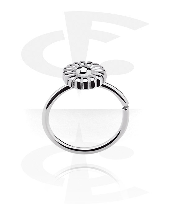Piercing Rings, Continuous ring (surgical steel, silver, shiny finish) with flower design, Surgical Steel 316L