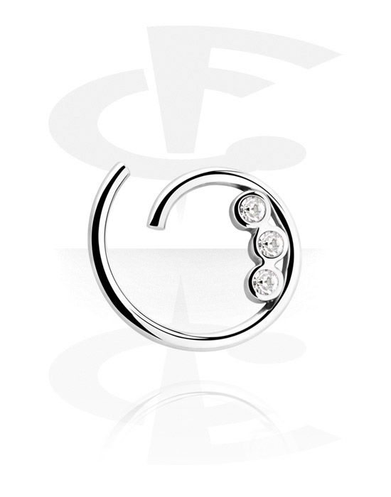 Piercingringer, Kontinuerlig ring (kirurgisk stål, sølv, skinnende finish) med krystallsteiner, Kirurgisk stål 316L