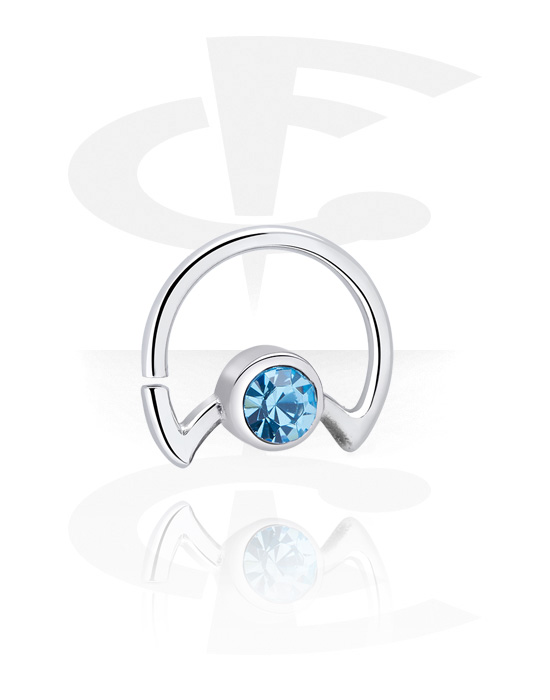 Anéis piercing, Continuous ring em forma de lua (aço cirúrgico, prata, acabamento brilhante) com pedra de cristal, Aço cirúrgico 316L