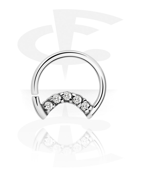 Anéis piercing, Continuous ring em forma de lua (aço cirúrgico, prata, acabamento brilhante) com pedras de cristal, Aço cirúrgico 316L