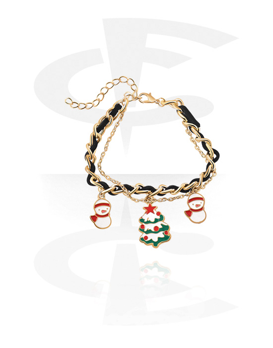 Bracelets, Bracelet tendance avec motif de noël, Laiton plaqué or, Tissu