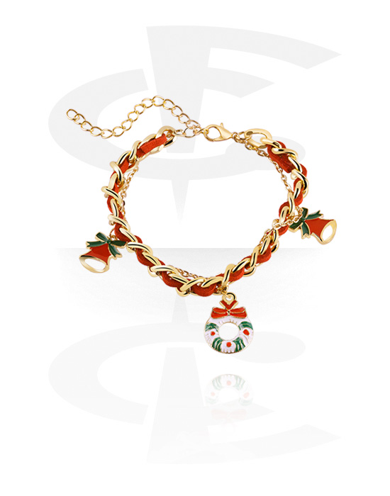 Bracelets, Fashion Bracelet with Christmas design, Gold Plated Brass, Fabric