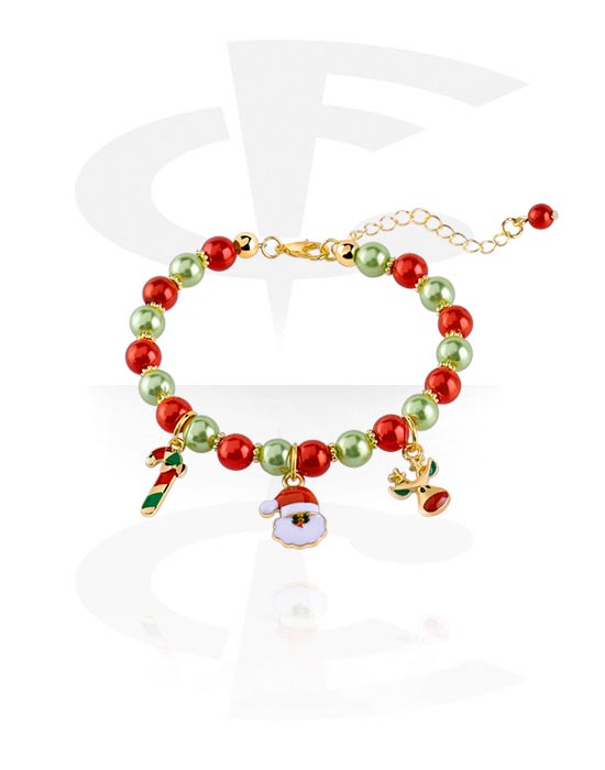 Bracelets, Bracelet tendance avec motif de noël, Laiton plaqué or, Perles
