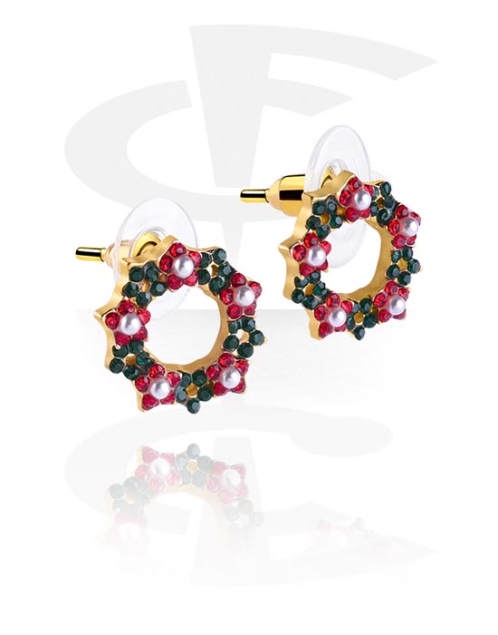 Earrings, Studs & Shields, Ear Studs with Christmas design, Surgical Steel 316L, Plated Zinc Alloy