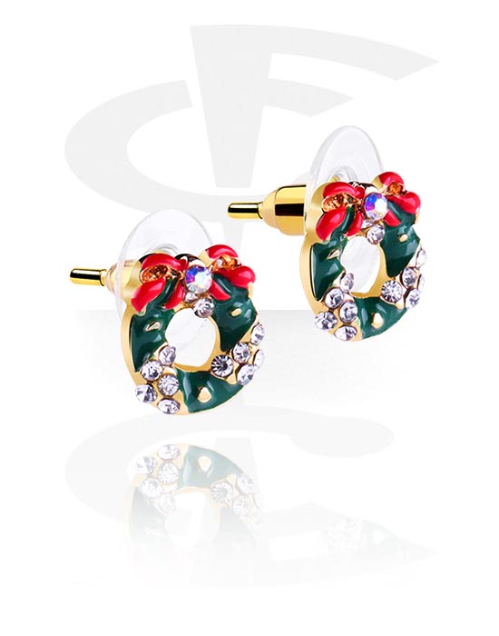 Earrings, Studs & Shields, Ear Studs with Christmas design, Surgical Steel 316L, Plated Zinc Alloy