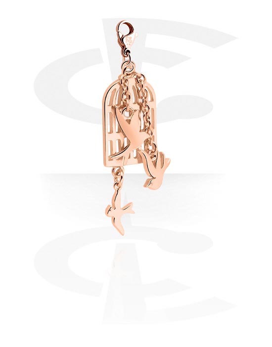 Charms, Charm with bird design, Rose Gold Plated Surgical Steel 316L, Plated Brass