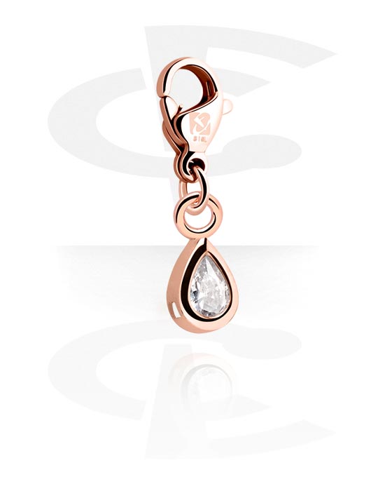 Charms, Charm with crystal stone, Rose Gold Plated Surgical Steel 316L, Plated Brass