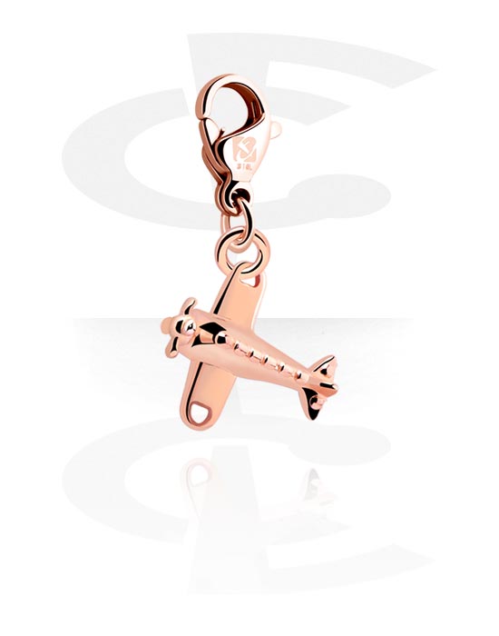Charms, Charm with airplane design, Rose Gold Plated Surgical Steel 316L, Plated Brass