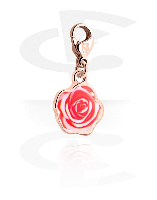 Porte-charms, Pendentif avec motif fleur, Acier chirurgical 316L ,  Plaqué or rose, Laiton plaqué