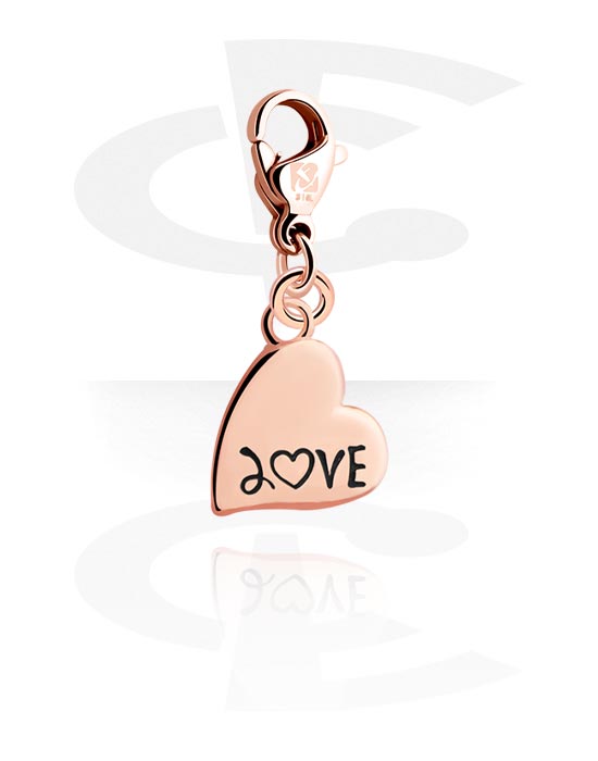 Charms, Charm with heart design, Rose Gold Plated Surgical Steel 316L, Plated Brass