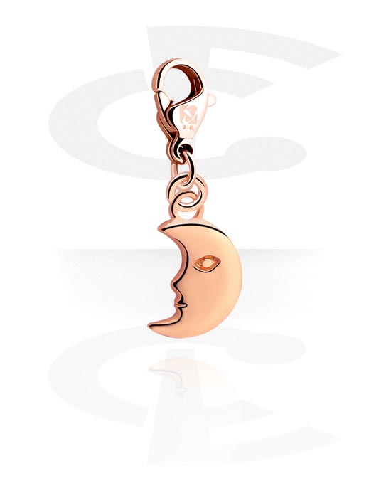 Porte-charms, Pendentif avec motif lune, Acier chirurgical 316L ,  Plaqué or rose, Laiton plaqué