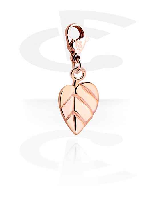 Charms, Charm with leaf design, Rose Gold Plated Surgical Steel 316L, Plated Brass