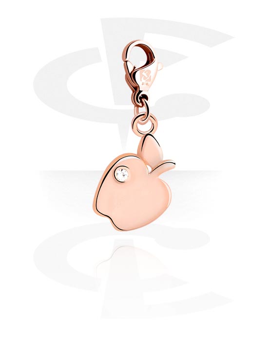 Charms, Charm with apple design and crystal stone, Rose Gold Plated Surgical Steel 316L, Plated Brass