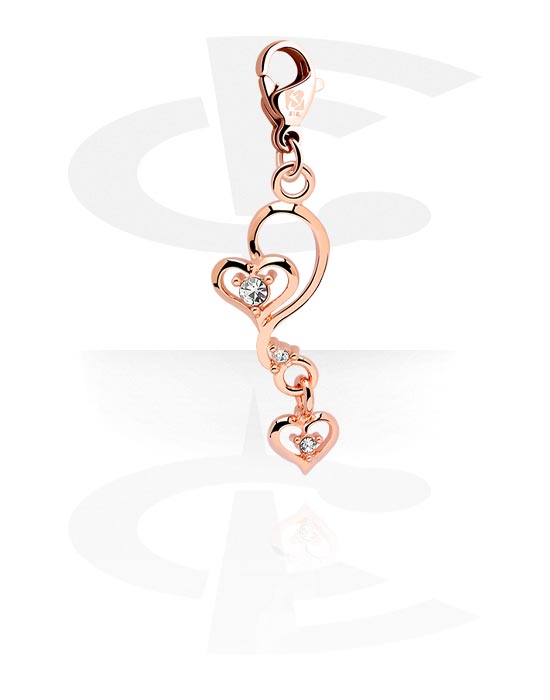 Porte-charms, Pendentif avec motif coeur et pierres en cristal, Acier chirurgical 316L ,  Plaqué or rose, Laiton plaqué