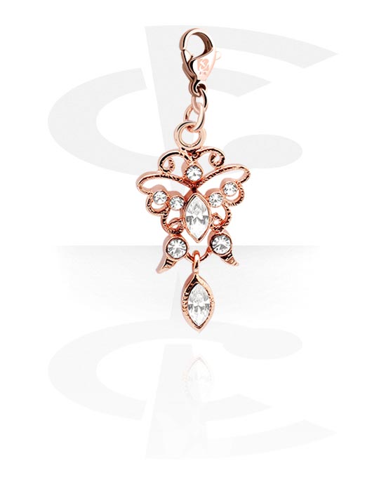 Charms, Charm with butterfly design and crystal stones, Rose Gold Plated Surgical Steel 316L, Plated Brass