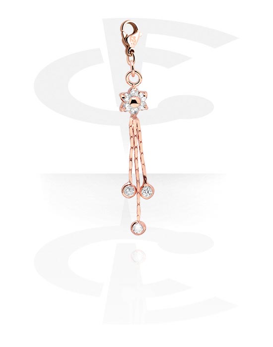 Charms, Charm with flower design and crystal stones, Rose Gold Plated Surgical Steel 316L, Plated Brass