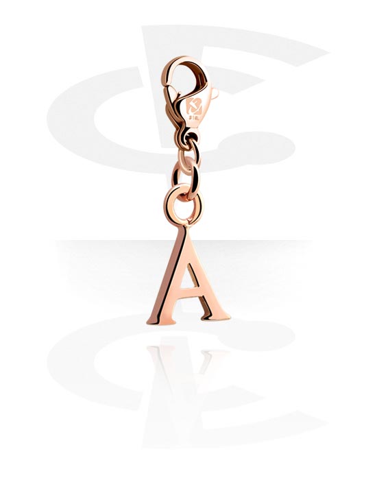 Charms, Charm with Letter, Rose Gold Plated Surgical Steel 316L, Plated Brass