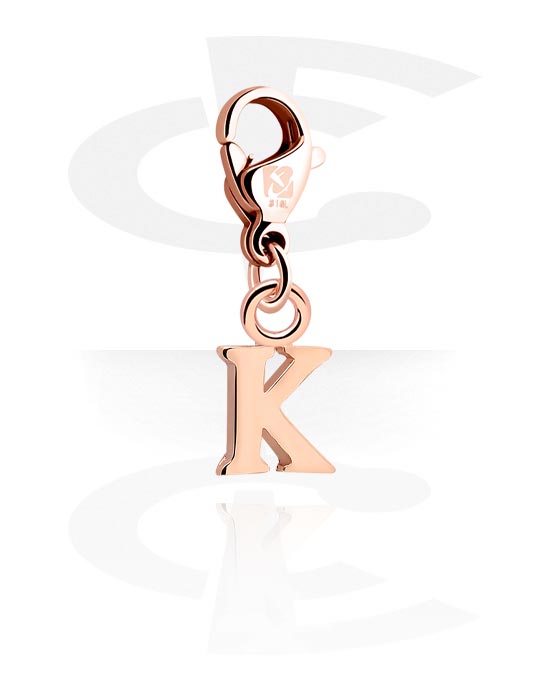 Charms, Charm with Letter, Rose Gold Plated Surgical Steel 316L, Plated Brass